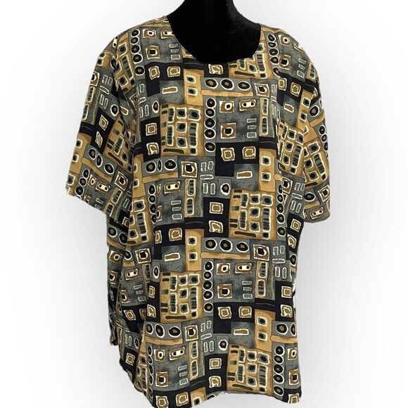 K.C. Studio Women's Multicolored Blouse Plus Size 2X Keyhole Geometric Print Top - Picture 2 of 9